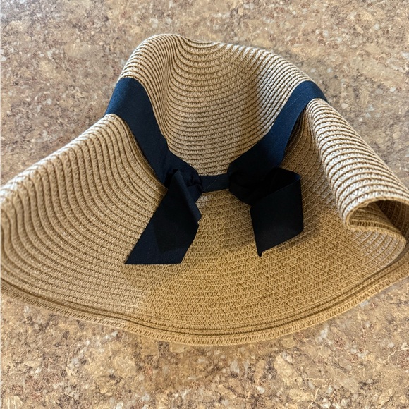 Elegant Tan Sun Hat with Black Ribbon - Picture 3 of 3